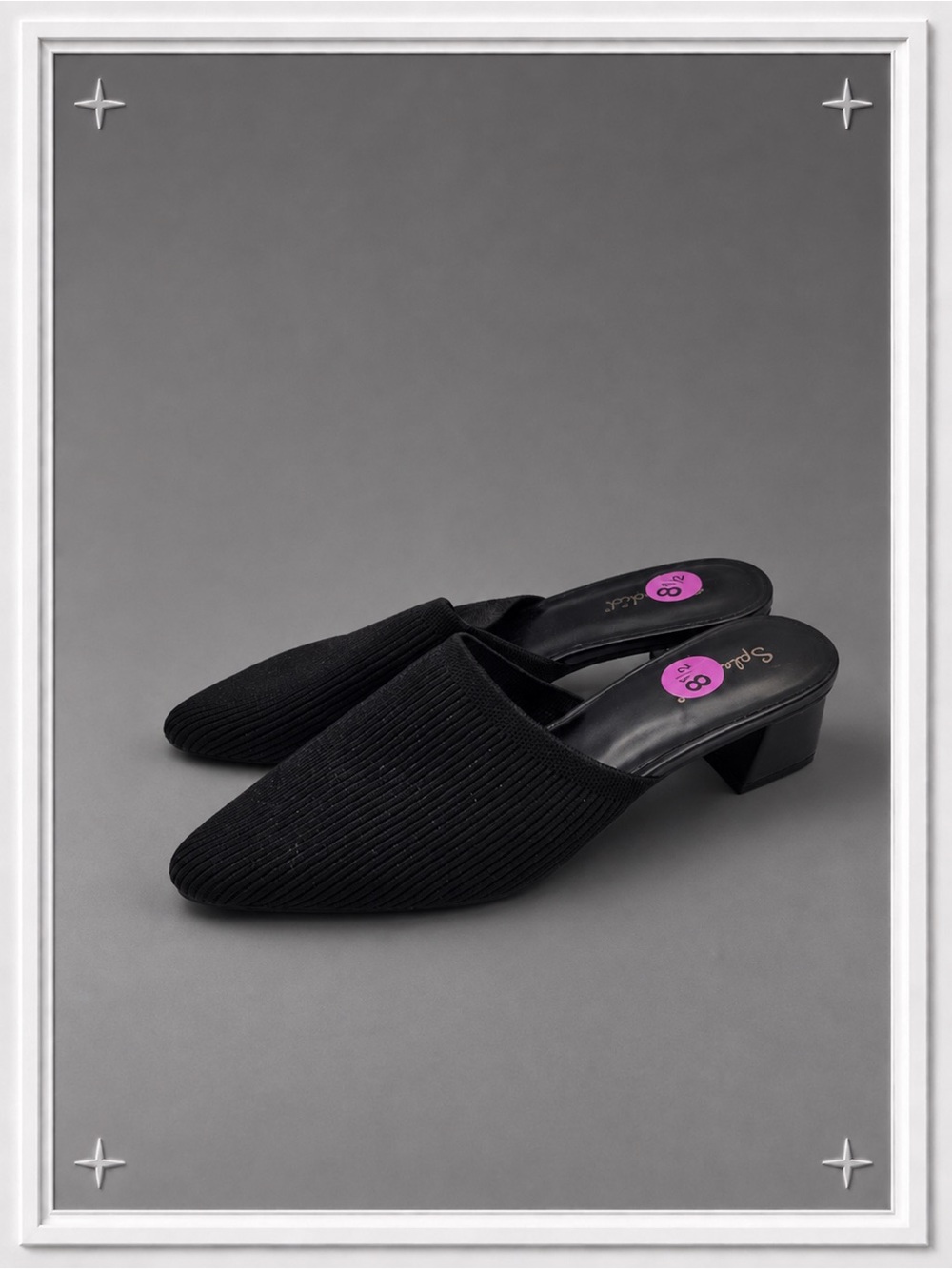 Black Knit Pointed Mule Slides | Women's 8.5